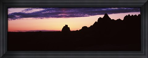 Framed Silhouette of mountains at dusk, Badlands National Park, South Dakota, USA Print
