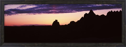 Framed Silhouette of mountains at dusk, Badlands National Park, South Dakota, USA Print