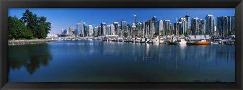 Framed Marina with city at waterfront, Vancouver, British Columbia, Canada 2013 Print