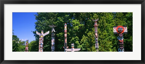 Framed Totem poles in a a park, Stanley Park, Vancouver, British Columbia, Canada Print