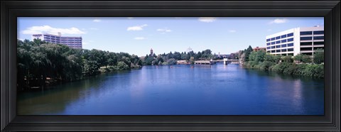 Framed Buildings at the waterfront, Spokane River, Spokane, Washington State, USA Print