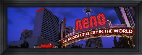 Framed Low angle view of the Reno Arch at dusk, Virginia Street, Reno, Nevada, USA 2013 Print