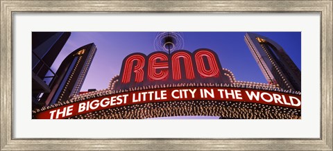 Framed Low angle view of the Reno Arch at dusk, Virginia Street, Reno, Nevada, USA Print