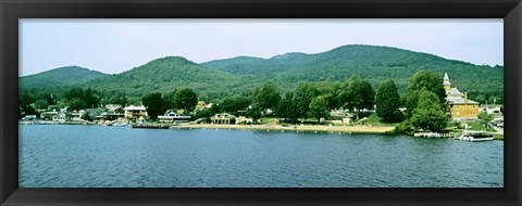 Framed Lake George shore line, New York State, USA Print