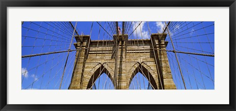 Framed Low angle view of a suspension bridge, Brooklyn Bridge, New York City, New York State, USA Print