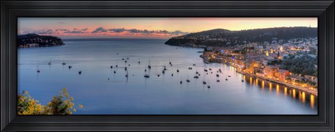 Framed Elevated view of a city at dusk, Villefranche-Sur-Mer, Alpes-Maritimes, Provence-Alpes-Cote d&#39;Azur, France Print