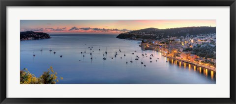 Framed Elevated view of a city at dusk, Villefranche-Sur-Mer, Alpes-Maritimes, Provence-Alpes-Cote d&#39;Azur, France Print