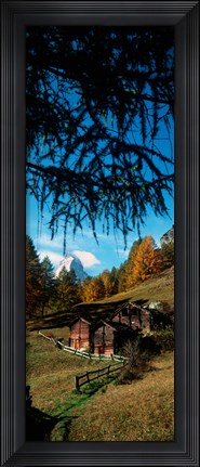 Framed Huts with the Mt Matterhorn in background in autumn morning light, Valais Canton, Switzerland Print