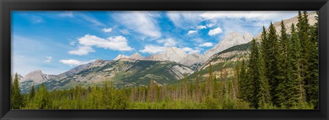 Framed Trees with Canadian Rockies in the background, Smith-Dorrien Spray Lakes Trail, Kananaskis Country, Alberta, Canada Print