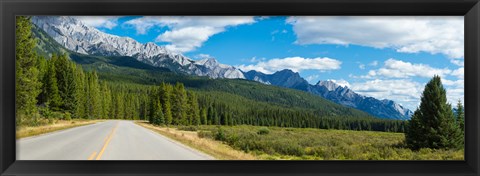 Framed Road passing through a forest, Bow Valley Parkway, Banff National Park, Alberta, Canada Print