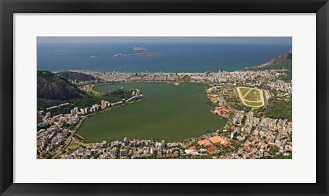 Framed Elevated view of Lagoa Rodrigo de Freitas and Ipanema from Corcovado, Rio De Janeiro, Brazil Print