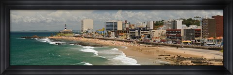 Framed Tourists on the Porto Da Barra Beach with Farol Da Barra Lighthouse in background, Salvador, Bahia, Brazil Print