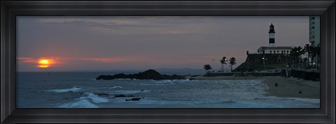 Framed Porto Da Barra Beach with Forte De Santo Antonio Lighthouse at sunset, Salvador, Bahia, Brazil Print
