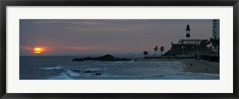 Framed Porto Da Barra Beach with Forte De Santo Antonio Lighthouse at sunset, Salvador, Bahia, Brazil Print