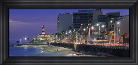 Framed Buildings at Porto Da Barra Beach with Forte De Santo Antonio Lighthouse at evening, Salvador, Bahia, Brazil Print