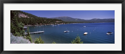 Framed Boats in a lake with mountains in the background, Lake Tahoe, California, USA Print