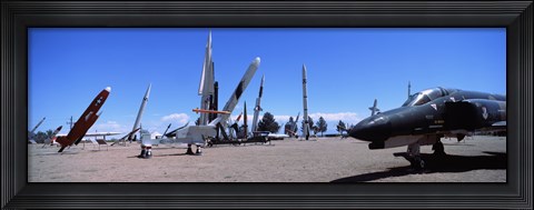 Framed Missile and military plane at a museum, White Sands Missile Range Museum, Alamogordo, New Mexico, USA Print