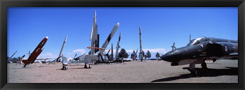 Framed Missile and military plane at a museum, White Sands Missile Range Museum, Alamogordo, New Mexico, USA Print