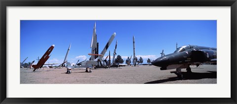 Framed Missile and military plane at a museum, White Sands Missile Range Museum, Alamogordo, New Mexico, USA Print