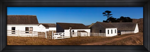 Framed Dairy buildings at Historic Pierce Point Ranch, Point Reyes National Seashore, Marin County, California, USA Print