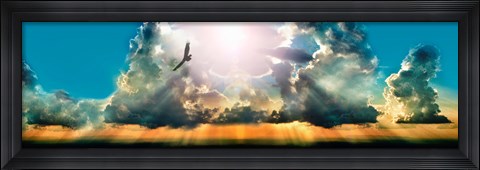 Framed Eagle flying in the sky with clouds at sunset Print