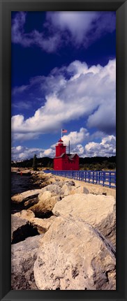 Framed Lighthouse at the coast, Big Red Lighthouse, Holland, Michigan, USA Print