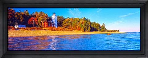 Framed Forty Mile Point Lighthouse on the beach, Michigan, USA Print