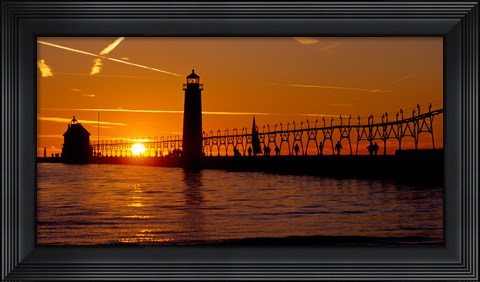 Framed Grand Haven Lighthouse at sunset, Grand Haven, Michigan, USA Print