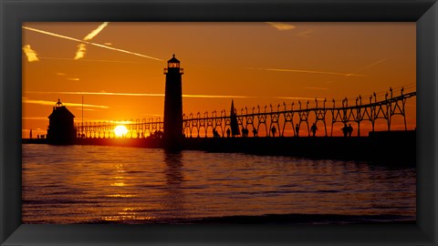 Framed Grand Haven Lighthouse at sunset, Grand Haven, Michigan, USA Print