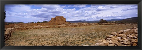 Framed Landscape view of Pecos Pueblo mission church ruins, Pecos National Historical Park, New Mexico, USA Print