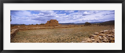 Framed Landscape view of Pecos Pueblo mission church ruins, Pecos National Historical Park, New Mexico, USA Print