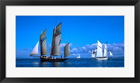 Framed Tall ship regatta featuring Cancalaise and Granvillaise, Baie De Douarnenez, Finistere, Brittany, France Print