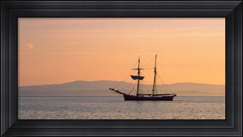Framed Tall ship in the Baie De Douarnenez at sunrise, Finistere, Brittany, France Print
