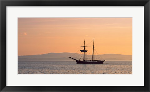 Framed Tall ship in the Baie De Douarnenez at sunrise, Finistere, Brittany, France Print