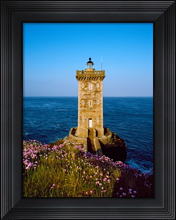 Framed Lighthouse at the coast, Kermorvan Lighthouse, Finistere, Brittany, France Print