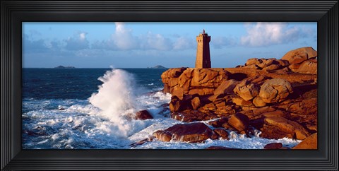 Framed Waves crashing at Ploumanac&#39;h Lighthouse, Pink Granite Coast, Perros-Guirec, Cotes-d&#39;Armor, Brittany, France Print
