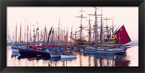 Framed Tall ship in Douarnenez harbor, Finistere, Brittany, France Print