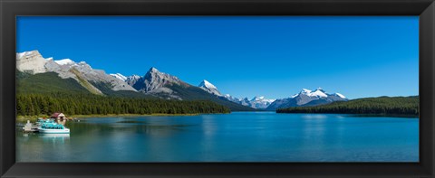 Framed Lake with mountains in the background, Maligne Lake, Jasper National Park, Alberta, Canada Print