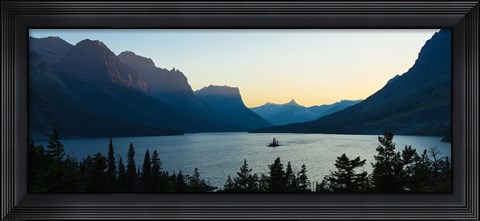 Framed Sunset over St. Mary Lake with Wild Goose Island, US Glacier National Park, Montana, USA Print