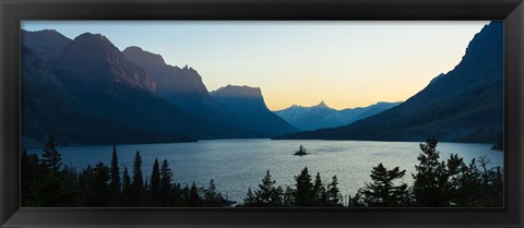 Framed Sunset over St. Mary Lake with Wild Goose Island, US Glacier National Park, Montana, USA Print