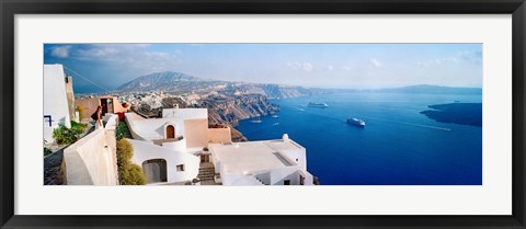 Framed High angle view of a town at coast, Santorini, Cyclades Islands, Greece Print