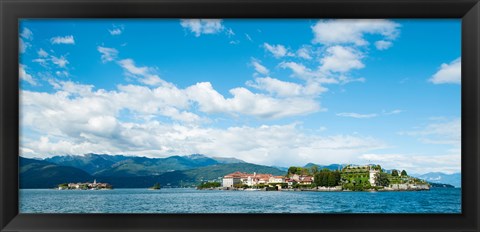 Framed Buildings on an island in a lake, Isola dei Pescatori, Isola Bella, Stresa, Lake Maggiore, Piedmont, Italy Print