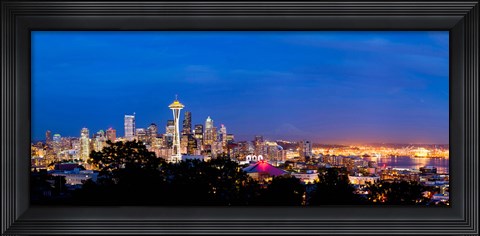 Framed High angle view of a city at dusk, Seattle, King County, Washington State, USA 2012 Print