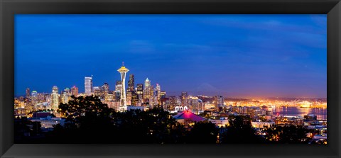 Framed High angle view of a city at dusk, Seattle, King County, Washington State, USA 2012 Print