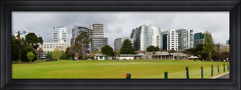 Framed Apartment buildings along Queens Road at edge of Albert Park Lake, Melbourne, Victoria, Australia Print
