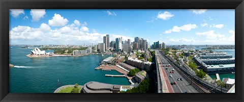 Framed Opera house with city skyline, Sydney Opera House, Sydney, New South Wales, Australia 2012 Print