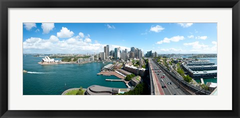 Framed Opera house with city skyline, Sydney Opera House, Sydney, New South Wales, Australia 2012 Print