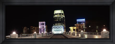 Framed Skyline at night  from Shelby Street Bridge, Nashville, Tennessee Print