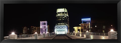 Framed Skyline at night  from Shelby Street Bridge, Nashville, Tennessee Print