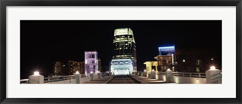 Framed Skyline at night  from Shelby Street Bridge, Nashville, Tennessee Print